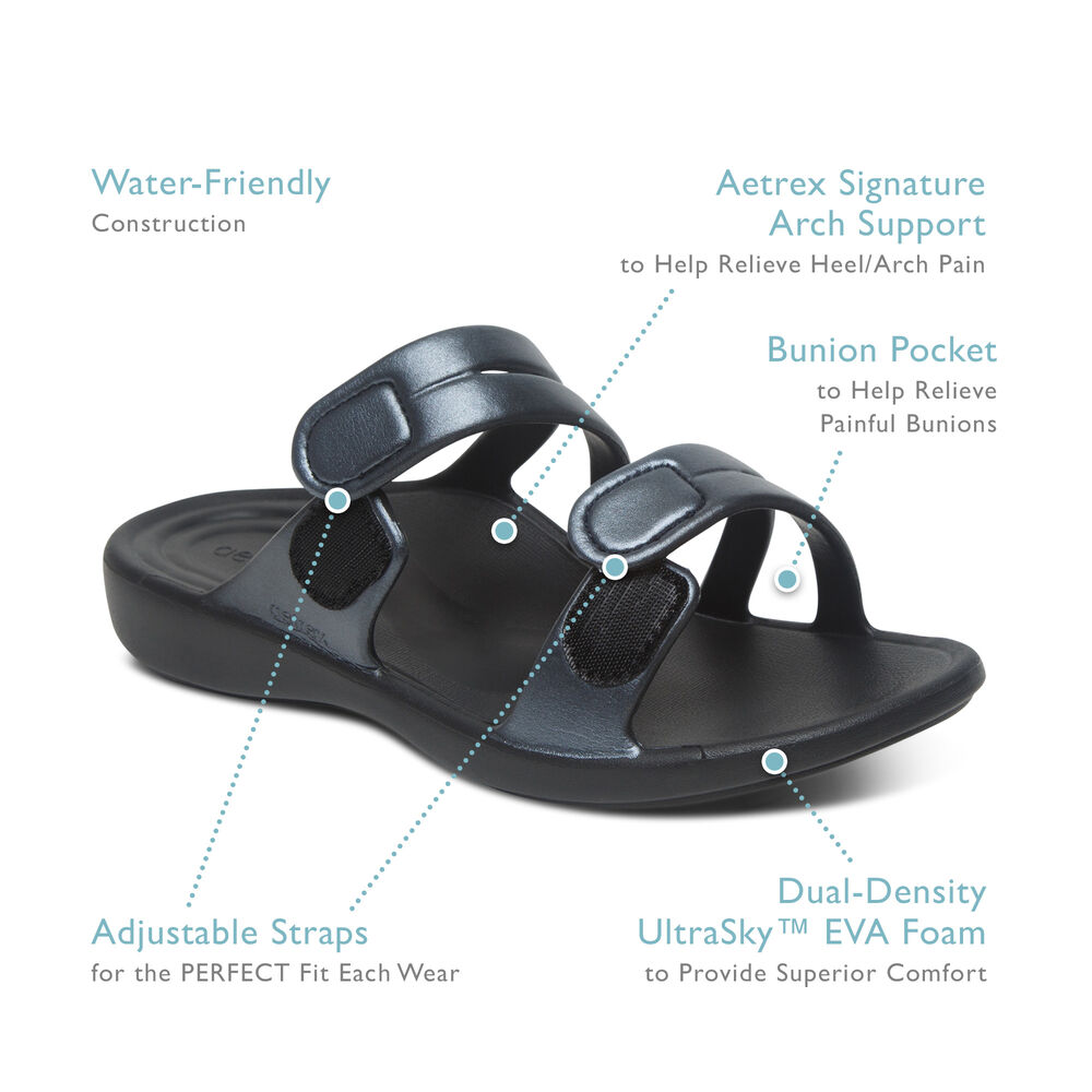 Aetrex Women's Janey Sport Water-Friendly Sandals - Black | USA PJYBFMI